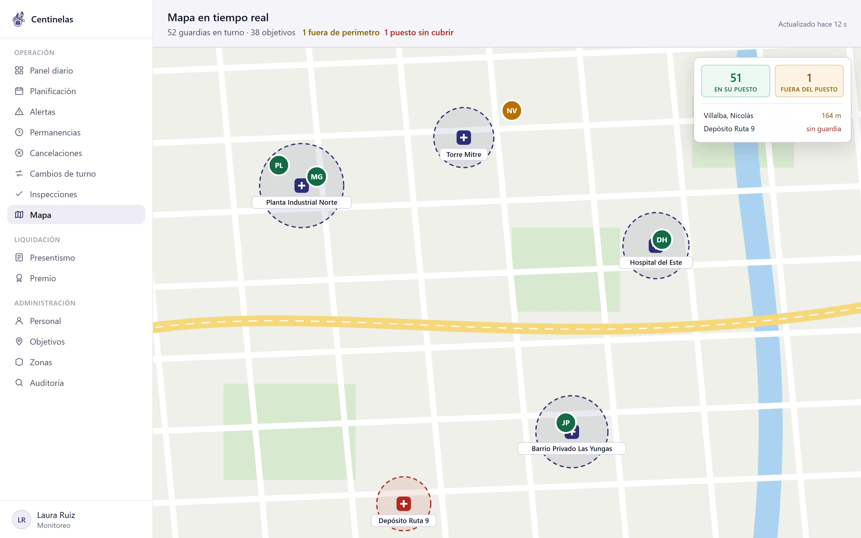 Panel: mapa en tiempo real